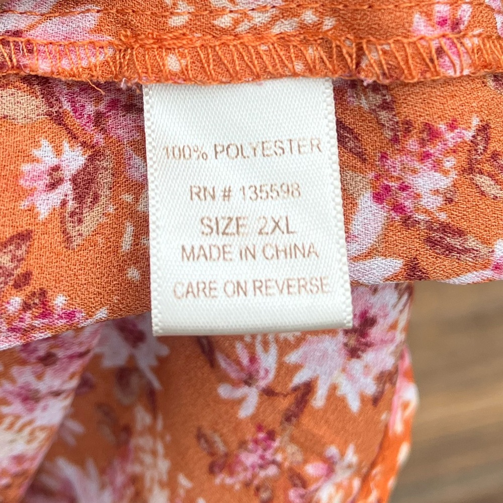 LIBERTY LOVE | Orange Pink Floral Blouse 2XL - Picture 4 of 5